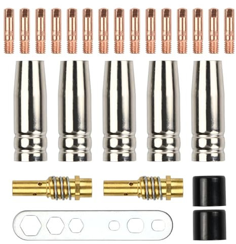 Granvoo 25 Pezzi Accessori per Saldatura a Filo, 15 Ugello Saldatrice Filo 0.8mm, 5 Ugelli, per Consumabili Torcia MB15AK MIG MAG, Saldatori Strumenti di Saldatura