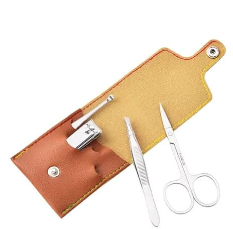 Nail Clippers+ Essential Grooming Kit - Portable Leather Case with Nail Care Tools - Includes Nail Clipper, File, Scissors, and Tweezers