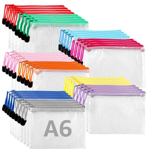 GBACHOOSE 40 Stück Dokumententasche Wasserdichte Dokumententaschen A6 Reißverschluss Taschen Reißverschlussbeutel für Datei, Papier, Hausaufgaben, Reiseutensilien, Kosmetika (10 Farben)
