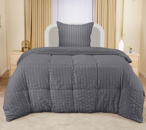 Utopia Bedding Seersucker Bettwäsche 135x200 Set - Mikrofaser Polyester Bettbezug 135x200 cm + 1 Kissenbezug 80x80 cm - Grau