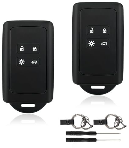 2PCS Boîtier de Protection en Silicone Souple pour Clé de Voiture Inclut Porte-Clés, Compatible avec Renault Clio, Espace 5, Master Bus, Talisman, Megane, Scenic, Kadjar, Captur, Koleos 2(Noir+Noir)