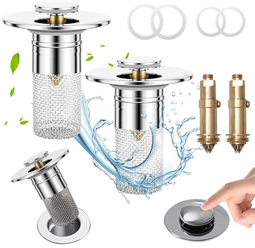 2 Pièces Bouchon de Vidange Lavabo Pop Up 28-35 mm,Bouchon Passoire Escamotable Evier Cuisine,Bouchons d'Évier Cuisine INOX pour Bonde pour Prévenir Cheveux et Débris Alimentaires Colmatage