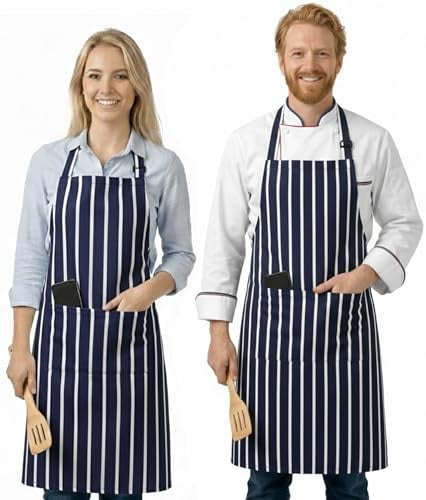 LivinEase Unisex Adjustable Bib Aprons - Stylish Chef Aprons with Double Pockets for Men and Women – Ideal for Cooking, Gardening, and Barbecue Aprons