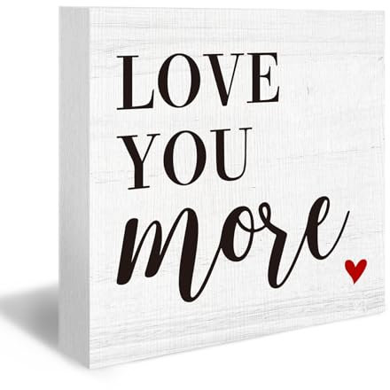 DUXMNAMG Love You More Wood Box Sign, Modern Farmhouse Rustic Desk Shelf Decor, I Love You More Sign, Love Heart Wooden Block Plaque Box Sign for Home Room Bedroom Office Table Decor