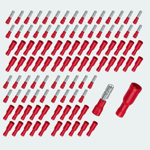 100Pcs Electrical Wire Connectors,Types Male and Female Bullet Connectors,0.5-1.5mm² Insulated Terminal Bullet Butt Connectors,Crimp Connectors Kit for Wiring, Auto Electrical Connectors