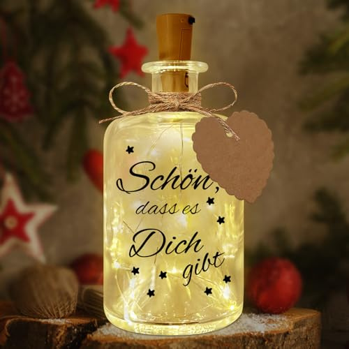 LED Flaschenlicht, Beleuchtete Flasche, LED Flaschenlicht mit Spruch - Schön, dass es Dich gibt, Leuchtflasche Personalisiert Geschenk,Weihnacht Glückslicht für Frauen Freundin Geburtstag Hochzeit (C)