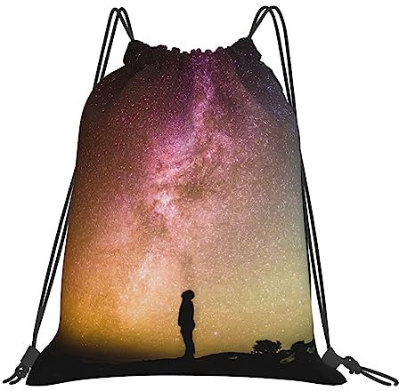 SBKGBIEHG Rucksack mit Kordelzug, Universum unter Nachthimmel, bedruckt, für Mann und Frau, Turnbeutel, Kordelzugbeutel, Universe Under Night Sky, One size