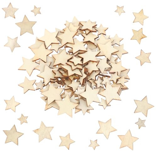 JJUNW 100Stück Mini Holzsterne, Holz Sterne Deko Klein Holzsterne zum Basteln, Gemischt Kleine Holz Sterne 10/12/15/20mm Holzsterne Streudeko für DIY Basteln Tischdekoration Weihnachten Deko (Sterne)