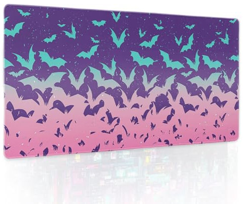 Pink Cute Bats Gaming Mouse Pad XL Halloween Pastel Purple Witchcraft Extended Big Large Desk Mat Non-Slip Rubber Base Stitched Edge Long Keyboard Mousepad for PC Computer Laptop,24x14 in,60x35cm