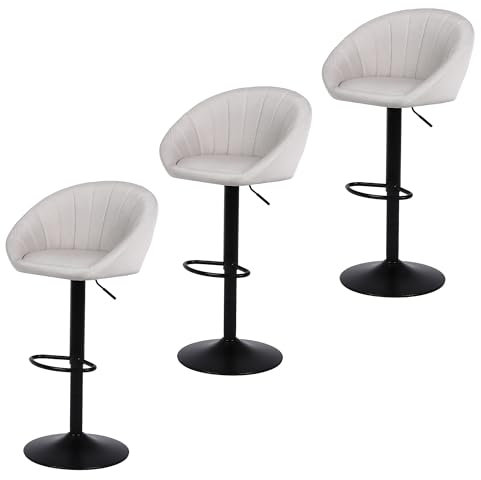 Youhauchair Barhocker 3er Set, Barhocker Höhenverstellbar, Atmungsaktives und schmutzabweisendes Leinengewebe, Barhocker mit Lehne und Fußstütze, Beige