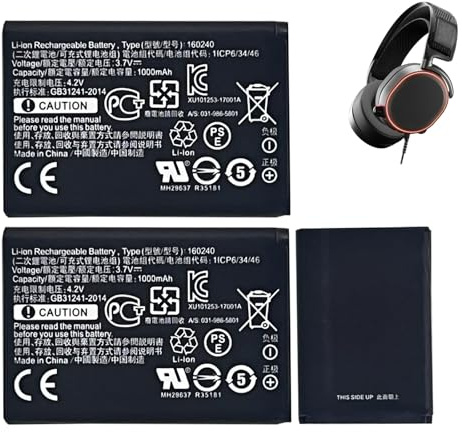 HIGHAKKU 2 x Replacement Battery 160240 Compatible with Steel-Series Arctis Pro Wireless Siberia 800 Siberia 840 Wireless Headphones Replacement Battery