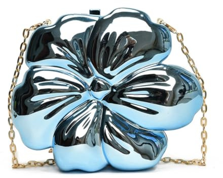 Cazqgoy Damen-Clutch aus Acryl, einzigartige Blumenform, Metallic-Acryl, Handtasche, Abendtasche, Umhängetasche, Abendtasche, Abendtasche, Blumenform, Abendtasche, Clutched Bag (blau), blau,