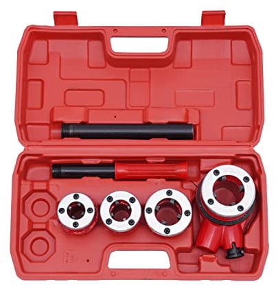Pipe Threading Kit,Thread lassoing Machine Dies Set + Ratchet Handle,Manual IronPipe Threader toolboxes with 4 Sizes 1/2 3/4 1 1-1/4