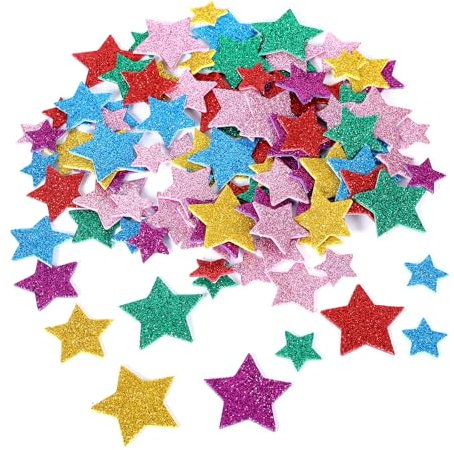 450 Stück Sterne Sticker Moosgummi Glitzer, Sternaufkleber, Glitzersticker, Sterne zum Basteln, Star Moosgummi Selbstklebende,Glitzerkleber für Kinder