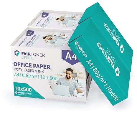 FairToner Druckerpapier standard Kopierpapier (10x 500) für Inkjet und Laserdrucker geeignet, 5.000 Blatt 80g A4 Office Paper weiß