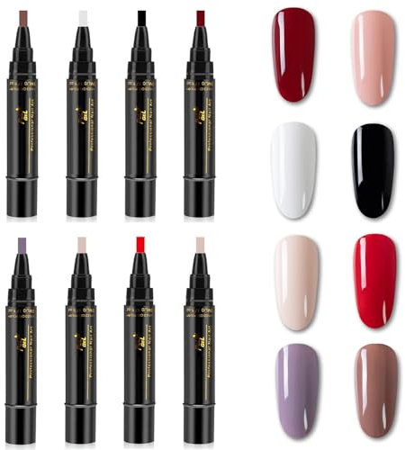 Bettinay 8 Colors Nail Polish Pen, 3 in 1 One Step Gel Nail Varnish Pen for Women Girls