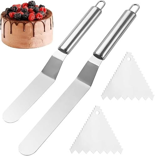 Stainless Steel Angled Cake Pallet, Set of 2 Spreading Palettes for Cakes with Icing Spatula, Cake Knife, Cake Knife, Spreading Knife Made of Stainless Steel Cake Spatula for Spreading Cream Cake
