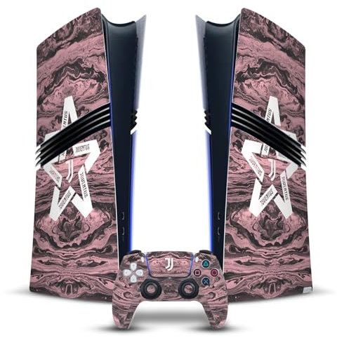 Head Case Designs Offizielle Juventus Football Club Marmor Schwarz & Pink Kunst Vinyl Haut Gaming Aufkleber kompatibel mit Sony PlayStation 5 PS5 Pro Digital Edition Console & DualSense Controller