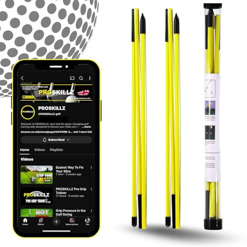 PROSKILLZ UK PRO Golf Alignment Sticks – 2-Pack Golf Training Aid for Swing Path, Stance & Posture – Golf Practice Rods with Carry Tube – Golf Accessories for Men & Women