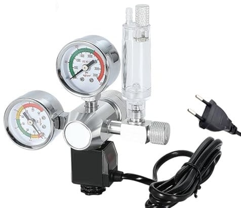 RéGulateur De Co2 pour Aquariums, Réducteur De Pression De Co2 pour Aquarium Planté Double Affichage De Jauge, avec Système De Clapet Anti-Retour à Compteur De Bulles Et éLectrovanne Interface W21.8