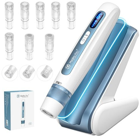 Stylo Microneedling Hydra.pen H5-Dermapen Professionnel avec EMS, Écran LED,Base Intelligente-8 Cartouches (12/36/HR Pins),All-in-One Dermapen Microneedling à Domicile pour Soin de la Peau