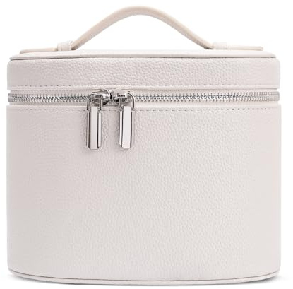 idoltimes Kosmetiktasche, Leder-Make-up-Tasche, tragbare Make-up-Tasche, abnehmbare Fächer, Beige