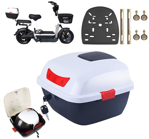 Motorradkoffer Kofferraum, Motorradkoffer Top Case Roller Koffer, Motorrad Heckbox Mit Sicherheitsschloss, Top Case Rollerkoffer Helmkoffer für Roller Fahrradbox ABS-Material + PP(Weiß)