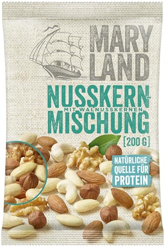Maryland Nusskernmischung 200g Beutel - Nuss Mischung aus Mandeln blanchiert, Cashewkernen, Römerhaselnusskernen, Walnusskernen - Natürlich reich an Protein (1 x 200g Beutel)