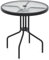 COSTWAY Garden Dining Table, Round Outdoor Coffee Tables with Tempered Glass Top & Parasol Hole, Metal Frame Patio Bistro Side Table for Backyard Poolside Porch