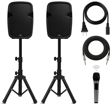 Bowens 20.3 cm Bluetooth PA-System - 500W Betrieben Lautsprecher mit Ständer Mikrofon - Party Lautsprecher & DJ Lautsprecher Outdoor Soundsystem Mikrofon und Lautsprecher Set für Events Karaoke