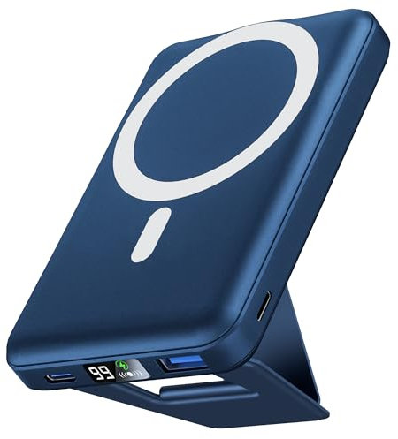Podoru Power Bank Magnetico, 10000mAh Caricabatterie Portatile Powerbank Wireless PD 22.5W Ricarica Rapida Batteria Esterna per iPhone 16/15/14/13/12 Series-Blu