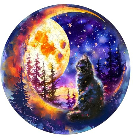KaayeeWood Holzpuzzle Erwachsene,300 Teile Sternenhafte Katze Holz Puzzle | Unregelmäßige Einzigartige Wooden Puzzle Mit Geschenkbox,Geschenke für Erwachsene 14+ (L,34*34cm)