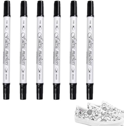 WUSJCOF 6 marcadores permanentes de tela de doble punta, lavables a máquina, para personalizar camisetas, bolsos y textiles (negros)