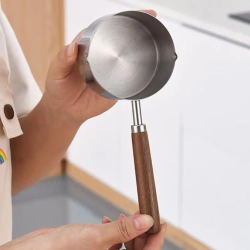 KARLOR 250ML Klein Kochtopf Holzgriff Edelstahl Milchtopf mit Ausgießer Milchtopf klein Induktion Herd Butterschmelztopf Soßenpfanne Suppentopf Schmelztopf für Butter Soßen Schokolade Tee Kaffee
