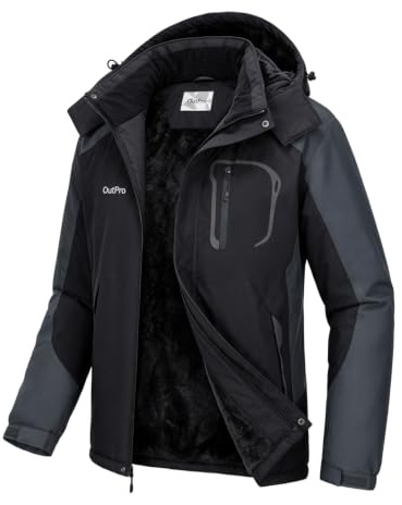 OutPro Herren Skijacke Winterjacke Warme FleecejackeWasserdicht Winddicht Funktions Baumwolljacke Winterjacke Outdoor Wandern