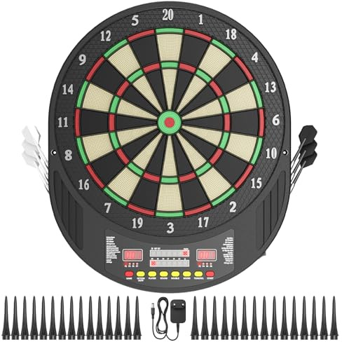 Brolteja Elektronische Dartscheibe,Dartscheibe Elektronisch Profi mit 6 Dartpfeil,Elektronik Dartspiel Dartautomat mit LED-Anzeigen,33 Spiele,Profi E-Dart Board für Hause Partys Garten Bar 8 Spieler