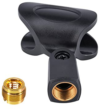 Universal Microphone Clip, Adjustable Mic Holder Hard & Durable Plastic with 5/8 Male to 3/8 Female Thread Copper Screw Adapters for Wired Wireless Mic Stand Handhold Microphone