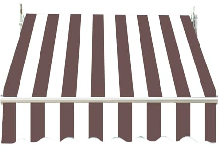 Tenda da sole retrattile 300 x 200 cm, colore marrone e bianco a righe, tessuto di ricambio per parasole da patio, ideale per portefinestre e terrazze (telaio non incluso)
