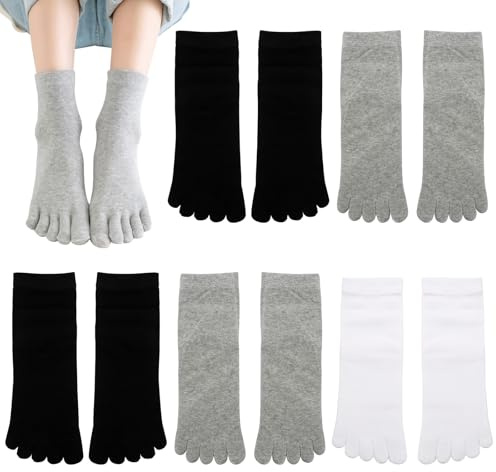 Soleeya 5 Paires Chaussettes Doigts de Pieds Femme Coton de Sport EU 35-39, Doux et Respirantes Chaussettes Orteils Séparés Femme en Coton de Course Baskets