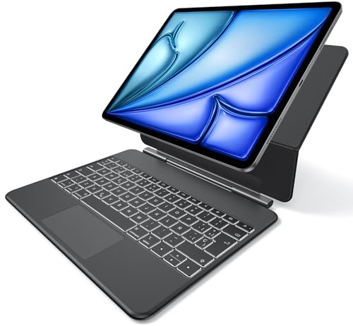 OMOTON Tastiera spagnola QWERTY per iPad Air da 13 (M3 2025 e M2 2024), Magic Keyboard per iPad Pro da 12,9 (6, 5, 4, 3a generazione), design magnetico galleggiante, nero
