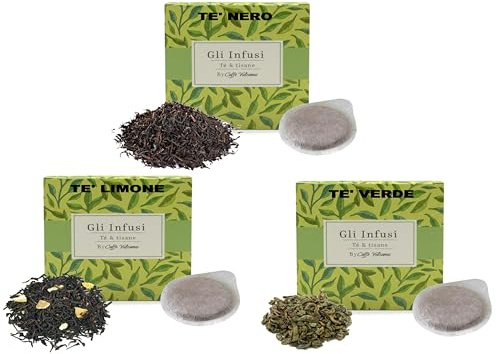 Caffè Vulcanus Gli Infusi, Mix di Tè in Cialde, Tè Nero, Tè Verde, Tè Nero al Limone, 60 Cialde in Carta Filtro ESE 44, Confezione da 6 Buste Sigillate