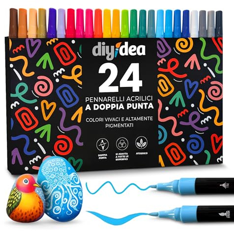 DIYIDEA Feutres Acryliques 24 Couleurs Double Pointe Pinceau/Fine
