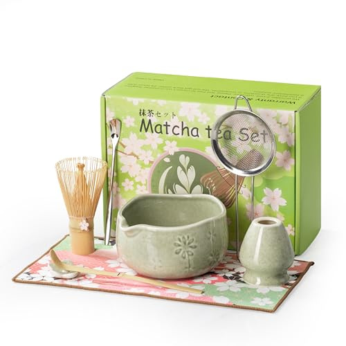 TIZU Kit Thé Matcha 8 Pièces Set de Thé Matcha, Coffret Thé Matcha, Cadeau Traditionnel Japonais pour Les Amateurs de Matcha & Kit Matcha Débutant (Vert)