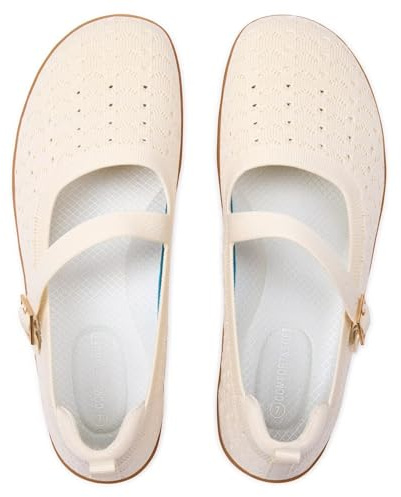 Frank Mully Damen-Ballerinas in Übergröße, Mary-Jane-Ballerinas, Bequeme Strickschuhe mit breiter Zehenbox und verstellbaren Riemen