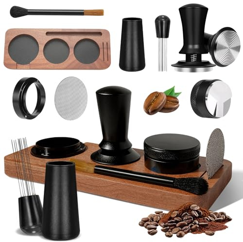 Aurablend 51mm Espresso Zubehör 7tlg. Set inkl. WDT Tool 51mm, Tamper, Distributor, Dosierring & Tamperstation für Siebträgermaschinen | Step-by-Step Barista Set aus Edelstahl für Café und Espressobar