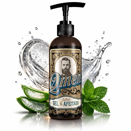 QMEN Gel de Afeitado Transparente Hombre 250ml – Gel Afeitar Hombre para Perfilado de Barba, Bigote y Patillas, Gel de Afeitar Precisión con Aloe Vera y Vitamina B5, Shaving Gel Profesional Barbería