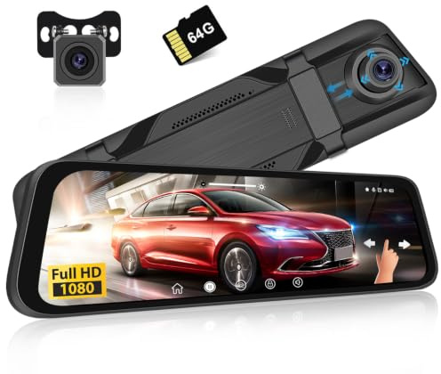 Realdio 9,66 Spiegel Dashcam Vorne Hinten 1080P, WiFi, IPS-Touchscreen | Kostenlose 64GB Karte, Dual Rückfahrkamera mit Parkhilfe, Rückspiegel Touchscreen, Nachtsicht, Loop-Aufnahme, G-Sensor