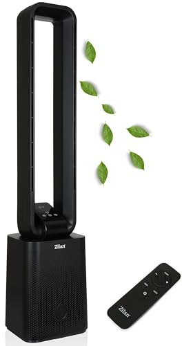 Zilan Ventilatore a torre, senza foglie, silenzioso, con telecomando, 12 livelli, 3 modalità, motore BLDC, oscillazione 45°, timer 15h, display LED, ventilatore a colonna Tower Fan a risparmio
