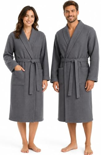 Adore Home Unisex Waffle Bathrobe Cotton Rich Dressing Gown | Soft And Absorbent Spa Robe Comfort With Deep Pockets, Secure Tie Belt And A Lightweight Feel For Relaxing After Bathing