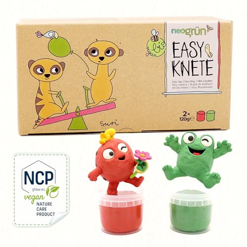 neogrün Bio-Knete Suri für Kinder, ab 1 Jahr, 2 x 120g (Rot/Grün) | Ungiftige Kinderknete und Modelliermasse, extra weich, lufttrocknend, vegan, mit Pflanzenfarben, NCP-zertifiziert